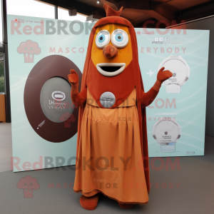 Rust Celtic shield mascot costume character dressed with Maxi Dress and Clutch bags