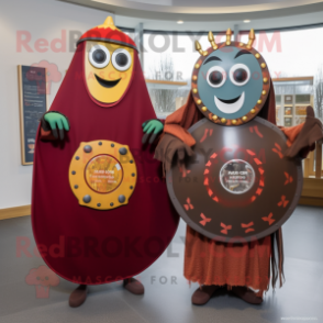 Rust Celtic shield mascot costume character dressed with Maxi Dress and Clutch bags