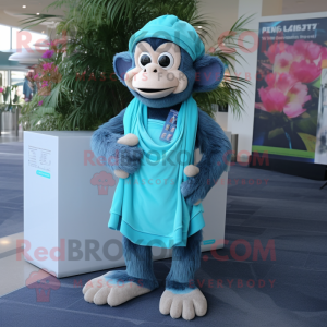 Cyan Chimpanzee mascot costume character dressed with Bermuda Shorts and Shawls