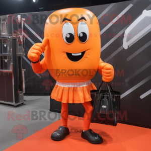 Orange Boxing glove mascot costume character dressed with Pencil Skirt and Handbags