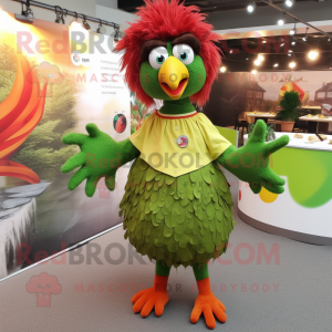 Olive Tandoori Chicken mascot costume character dressed with Playsuit and Hair clips