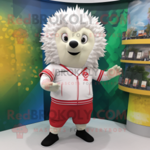 White Hedgehog mascot costume character dressed with Rash Guard and Belts