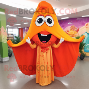 Orange Enchiladas mascot costume character dressed with Evening Gown and Scarf clips