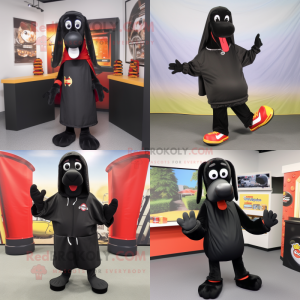 Black hot dogs mascot costume character dressed with Hoodie and Shoe clips