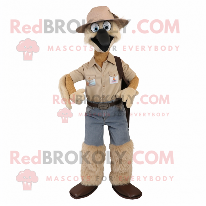 Tan Emu mascot costume character dressed with Bootcut Jeans and Belts