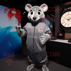 Silver Rat mascot costume character dressed with Sweatshirt and Digital watches