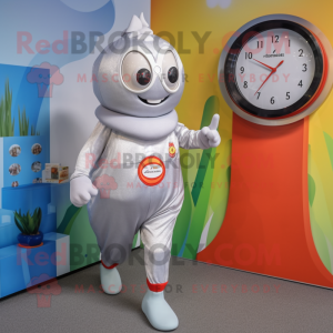 Silver Shakshuka mascot costume character dressed with Playsuit and Watches