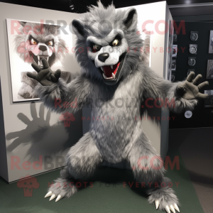 Silver werewolf mascot costume character dressed with Long Sleeve Tee and Earrings