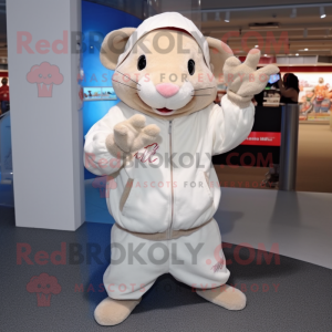 Beige Rat mascot costume character dressed with Hoodie and Caps