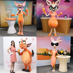 Peach Gazelle mascot costume character dressed with Cocktail Dress and Eyeglasses