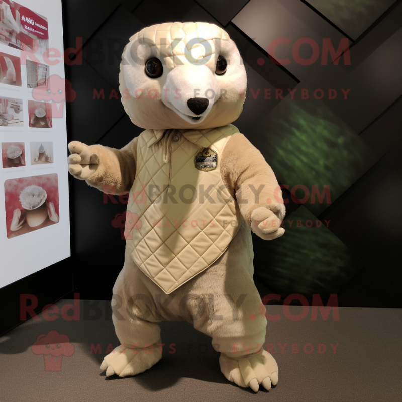 Cream Pangolin Mascot Costume Character Dressed With T Shirt And Pocket Squares Mascot 0055