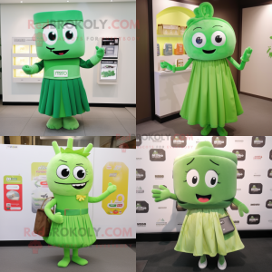 Green Miso Soup mascot costume character dressed with Midi Dress and Clutch bags