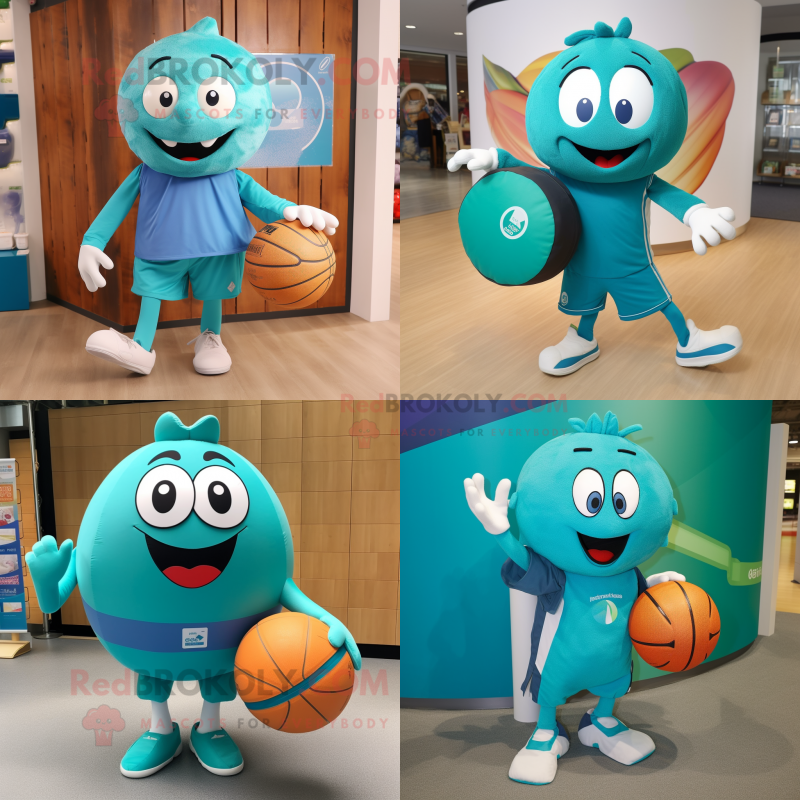 Personaje de disfraz de mascota de pelota de baloncesto verde azulado  vestido con traje de noche y bolsos de mensajero - Disfraces de mascotas -   Tamaño L (175-180 CM)