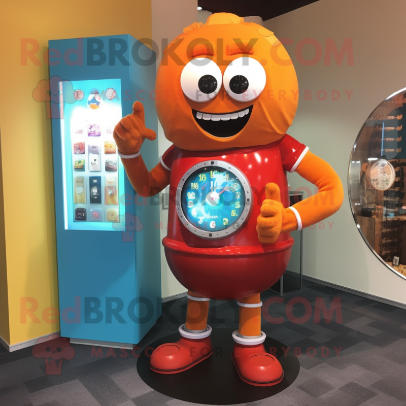 Rust gumball machine mascot costume character dressed with Sweater and Digital watches