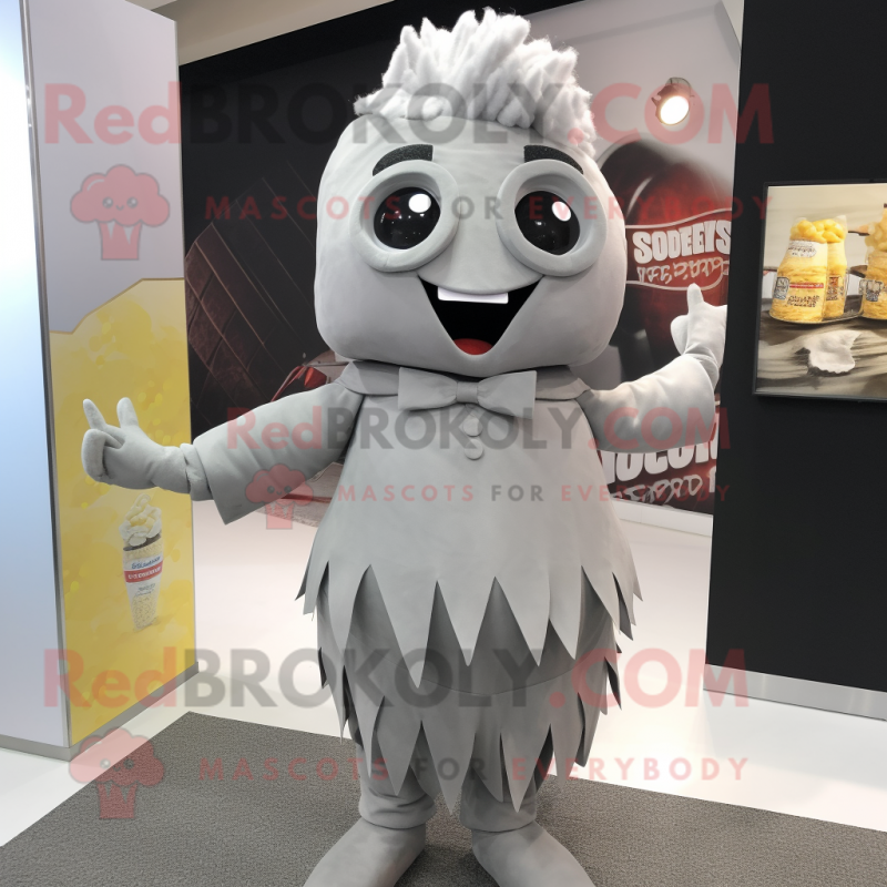 Gray Pop corn mascot costume character dressed with A-Line Dress and Ties