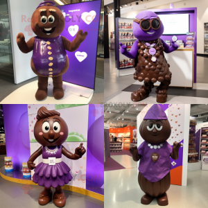 Purple Chocolates mascot costume character dressed with Bikini and Necklaces