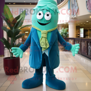 Teal Beanstalk mascot costume character dressed with Blazer and Scarf clips