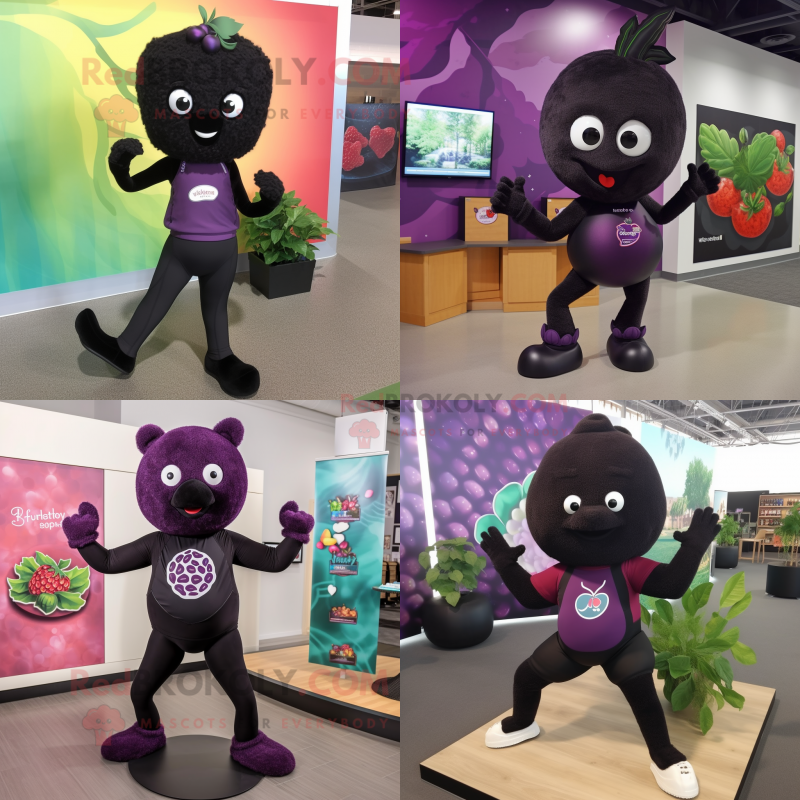 Black Raspberry mascot costume character dressed with Yoga Pants and Ties