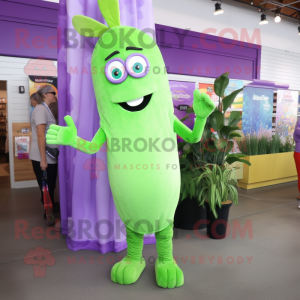 Lavender Celery mascot costume character dressed with Jeggings and Bracelet watches