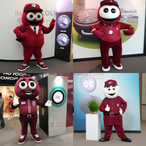 Maroon Pho mascot costume character dressed with Suit Pants and Bracelet watches
