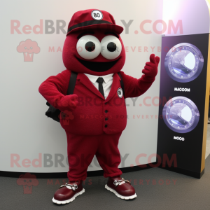 Maroon Pho mascot costume character dressed with Suit Pants and Bracelet watches