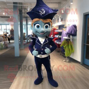 Navy Mermaid mascot costume character dressed with a Jeggings and Pocket squares