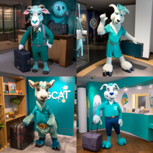 Teal Goat maskot kostym...