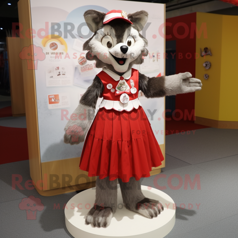 nan Say Wolf mascot costume character dressed with a Pleated Skirt and Brooches