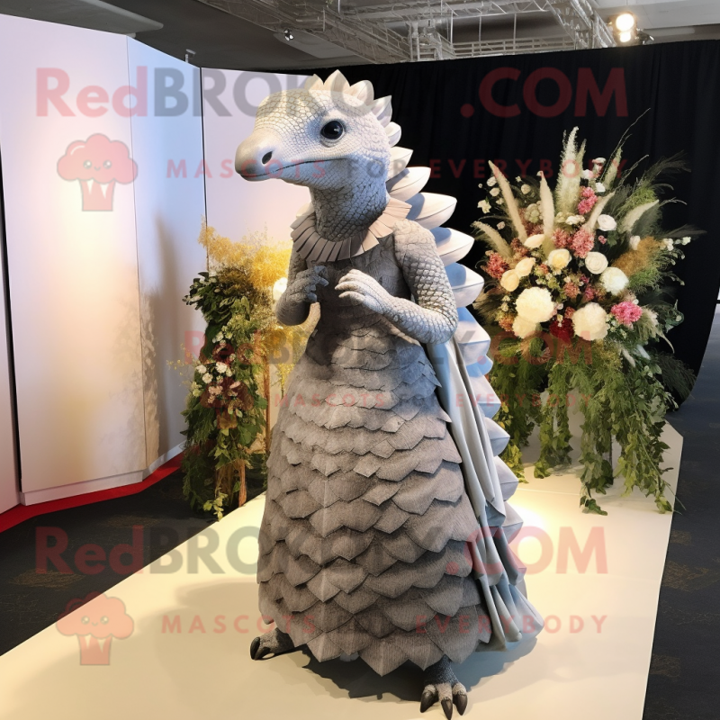 Gray Pangolin Mascot Costume Character Dressed With A Wedding Dress And Earrings Mascot 4484