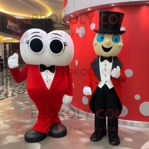Red Pop Corn mascot costume character dressed with a Tuxedo and Watches