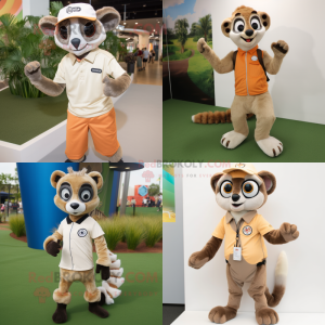 Tan Lemur mascot costume character dressed with a Polo Shirt and Foot pads