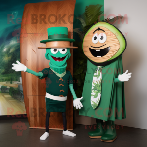 Forest Green Fajitas mascot costume character dressed with a Board Shorts and Bow ties