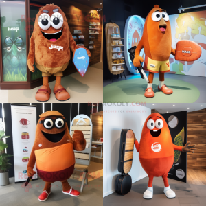 Rust Shakshuka mascot costume character dressed with a Board Shorts and Handbags