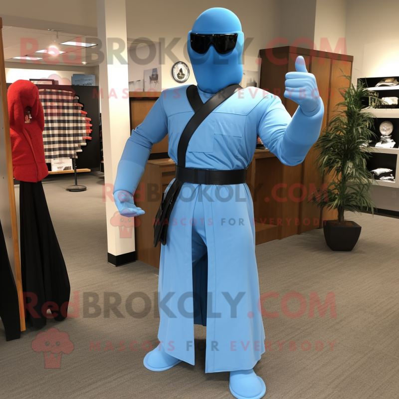 Sky Blue Gi Joe mascot costume character dressed with a Maxi Skirt and Tie pins