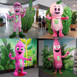 Pink Beanstalk mascot costume character dressed with a V-Neck Tee and Bracelets