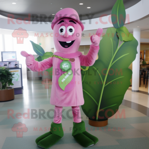 Pink Beanstalk mascot costume character dressed with a V-Neck Tee and Bracelets