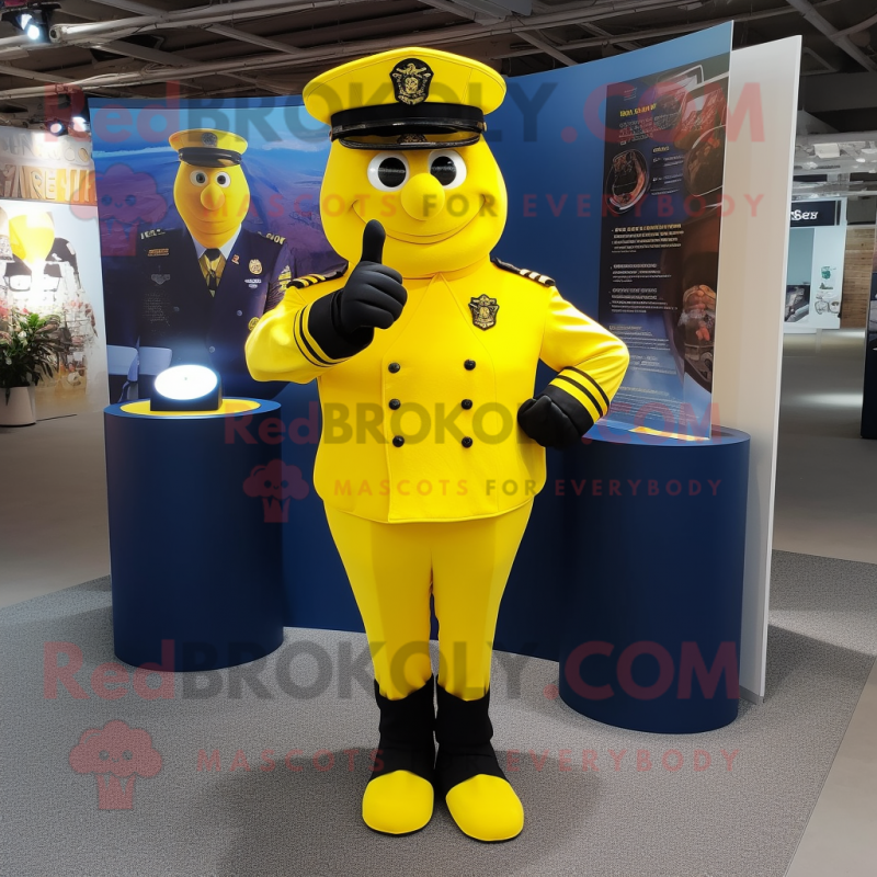 Lemon Yellow Navy Soldier mascot costume character dressed with a Vest and Bracelet watches