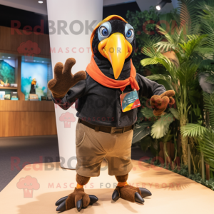 Rust Toucan mascot costume character dressed with a Sweatshirt and Belts