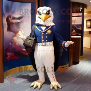 Navy Falcon mascot costume character dressed with a Blouse and Clutch bags