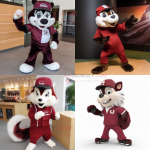 Maroon Skunk mascot costume character dressed with a Trousers and Caps