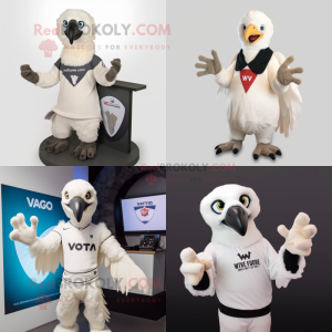 White Vulture mascot costume character dressed with a V-Neck Tee and Mittens