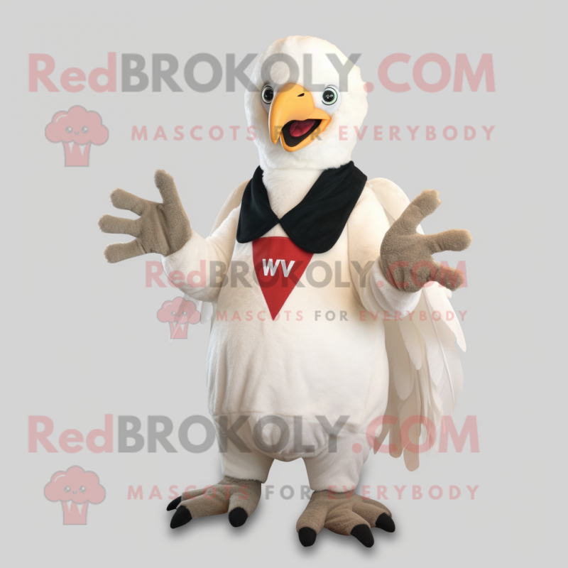 White Vulture mascot costume character dressed with a V-Neck Tee and Mittens