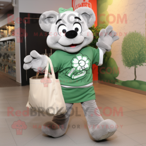 Gray Bunch Of Shamrocks mascot costume character dressed with a Sweatshirt and Tote bags