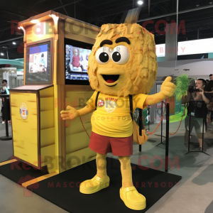 Yellow Pad Thai mascot costume character dressed with a Cargo Shorts and Watches