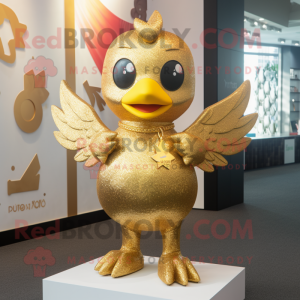 Gold Dove mascot costume character dressed with a Playsuit and Necklaces