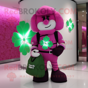 Magenta Bunch Of Shamrocks mascot costume character dressed with a Rash Guard and Handbags