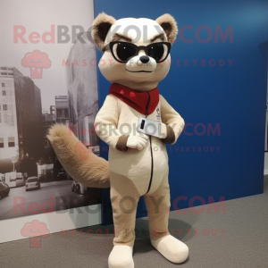 Beige Marten mascot costume character dressed with a Leggings and Eyeglasses