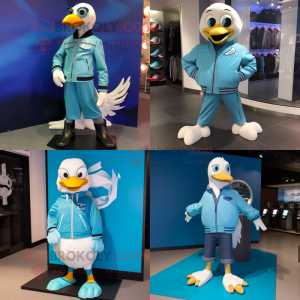 Cyan Gull maskot kostym...