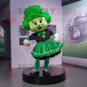 Green Irish Dancing Shoes mascot costume character dressed with a Pencil Skirt and Messenger bags