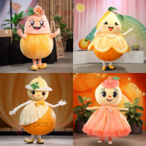 Cream Grapefruit mascot costume character dressed with a Dress and Hairpins
